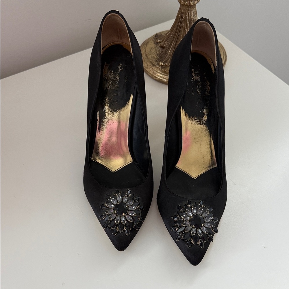 Ted Baker black satin Embellished pumps with metallic heel - 38 ( US 7 )